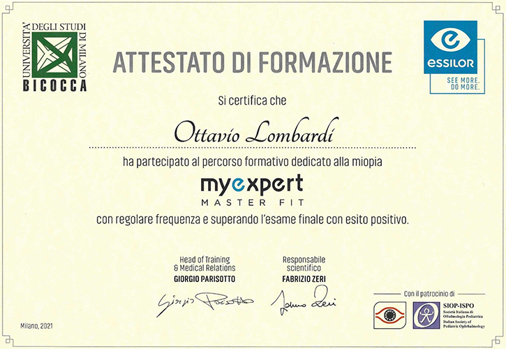 Attestato di formazione | Ottica Lombardi